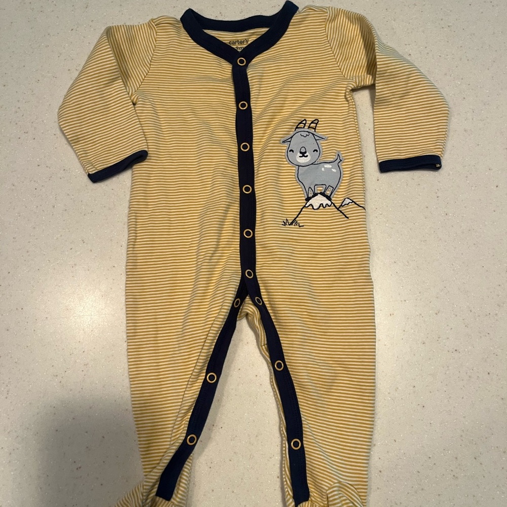Carter's Yellow Striped Footie with Goat Appliqué